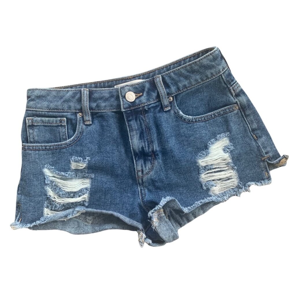 Pacsun High Rise Festival Distressed Medium Wash Denim Shorts 24